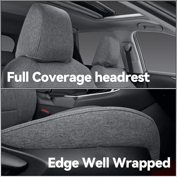 coverdream Cloth Seat Covers Full Set for 2019-2024 2025 Toyota RAV4 LE,XLE,XLE Premium,Limited,Fullly Covered,UV-Resistant,Breathable Polyester Car Seat Protector SUV Seat Cushion(Gray)