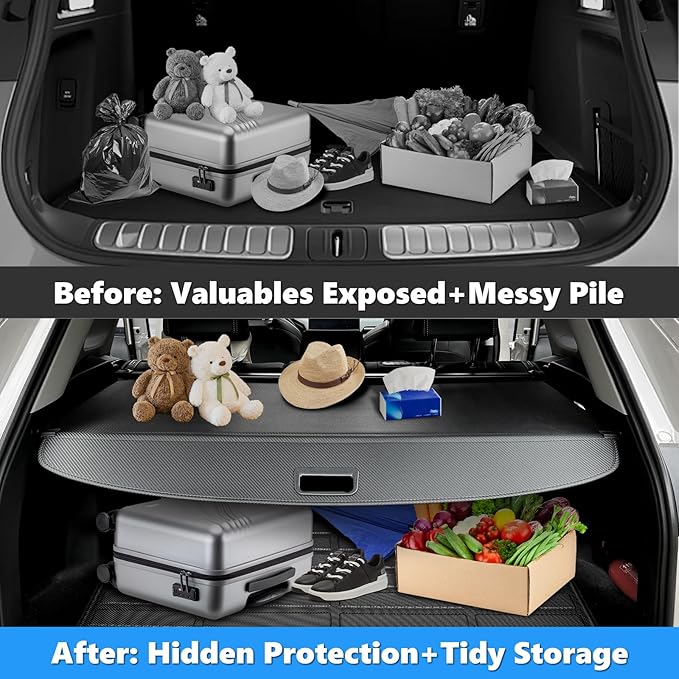 MIALUTY® Cargo Cover for 2024 2025 2026 Kia EV9 Retractable Trunk Cover EV9 Accessories Anti-Peeping Anti-Theft Privacy Screen,Trunk Luggage Shield Shade Carbon Fiber Texture