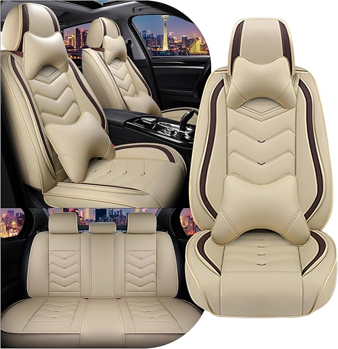 CTDS Car Seat Covers for Nissan Altima 2001-2026, Stylish Sport Seat Cover, Premium Nappa Leather Car Seat Cover. Automobile Seat Covers Sets.(Luxury 5 Seats/Beige)