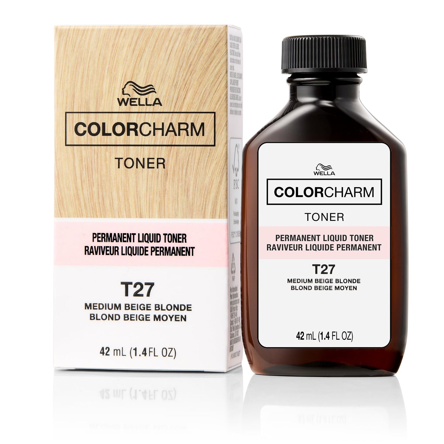 WELLA colorcharm Hair Toner, Neutralize Brass With Liquifuse Technology, T27 Medium Beige Blonde, 1.4 oz