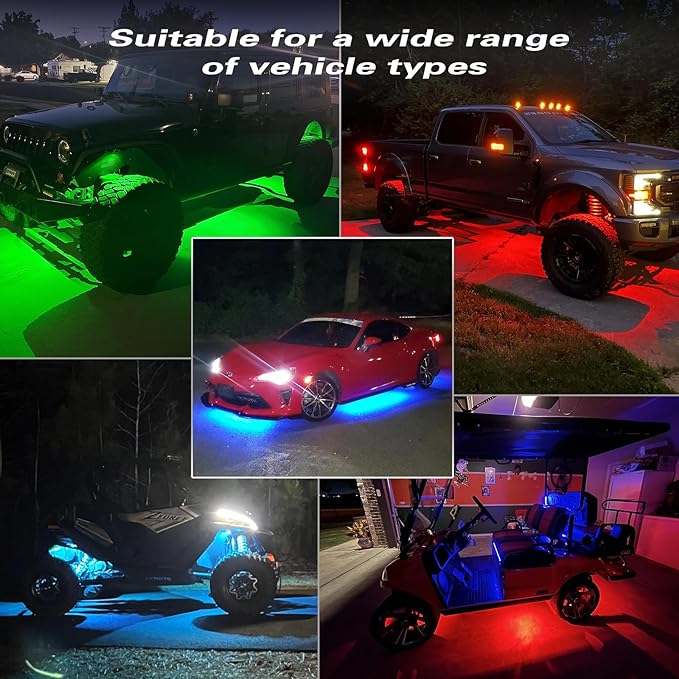 8Pods Segmented RGB LED Rock Lights Kit for Jeep Trucks UTV ATV Golf Cart RZR SXS Offroad Four Wheeler with APP/RF Remote, Multi Color Underglow Light Waterproof Music Neon Underbody 12V