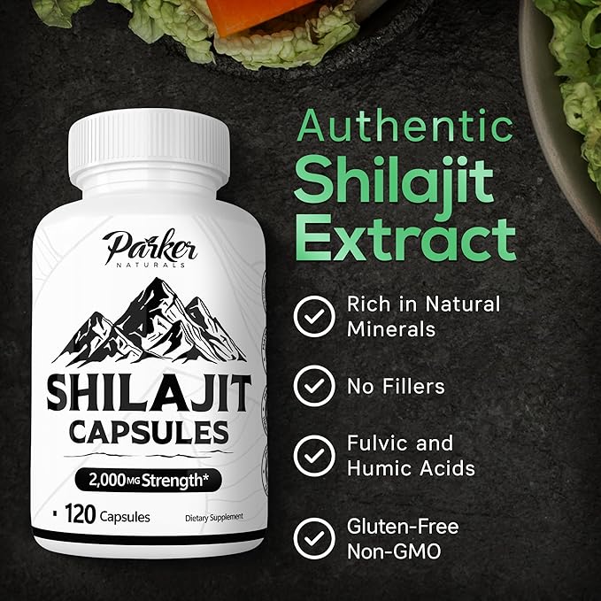 Pure Himalayan Shilajit Capsules, 2000 mg Strength Shilajit Fulvic Acid Supplement, Vegan and Gluten-Free Capsules, 120 Count