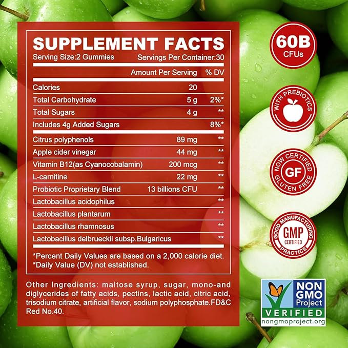 Apple Cider Vinegar Gummies B12 Multivitamin,ACV Supplement Gummy Vitamins,Vegetarian Supplement for Women & Men,Non GMO,Support Normal Energy Levels & Gut Health 60 Gummies (30)