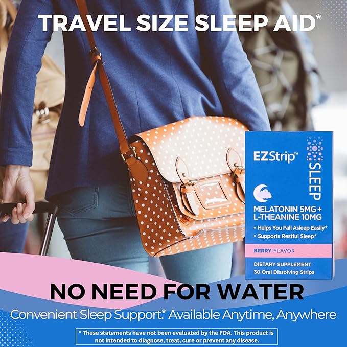Sleep – Melatonin 5mg with L-Theanine Sleep Strips. Berry Flavor. Sugar Free, Gluten Free, Sleep Aid Supplement for Adults. Made in an FDA-Registered Facility in The USA. 30 pk