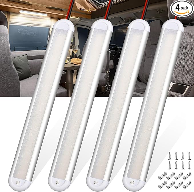 CT CAPETRONIX 12v Led Light Bar Strip, 120LEDs 1300LM 7W DC 12 Volt Led Strip Lights Fixtures with Switch, Enclosed Trailer Lights for RV Interior, Van, Truck Lorry, Camper, Boat, Caravan (4Pcs)