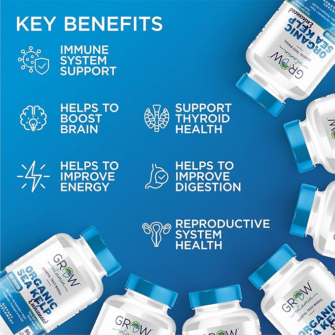 Organic Sea Kelp (Icelandic) Enhanced - Pure Healthy Thyroid Support Natural Iodine Supplement w/Organic Sea Kelp, Blue-Green Algae & Red Algae - Immune System & Metabolism Support - 90 Capsules