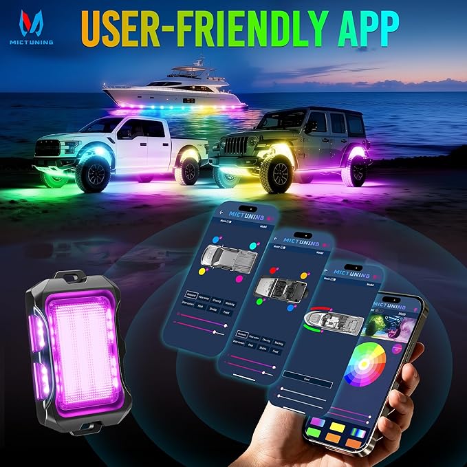 MICTUNING Q2+ MAX RGB+IC Rock Lights - 4 Pods Light (Not inlcude Control Box)