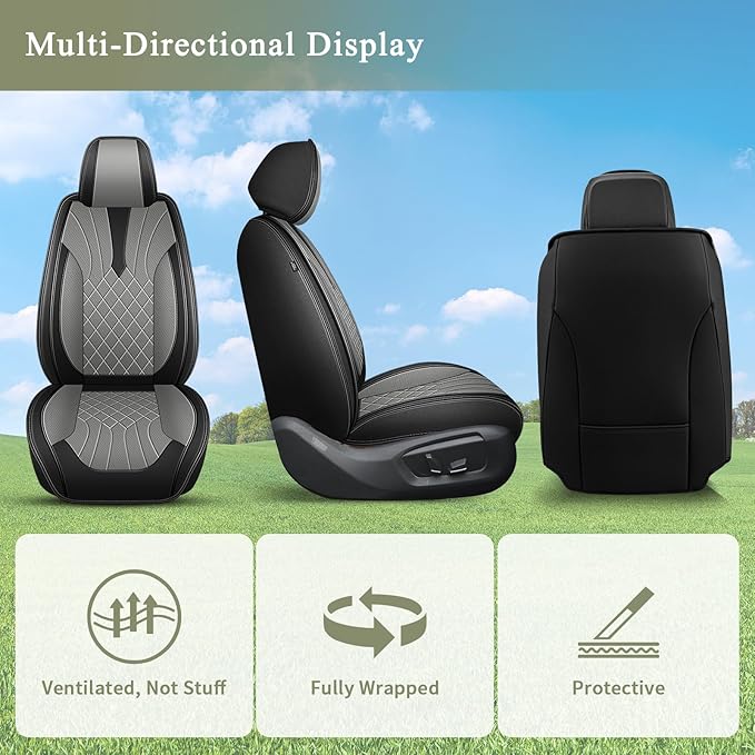 Car Seat Covers Front Pair for Subaru Legacy 1995-2024 2025 2026: Breathable Perforated Leather Seat Cover (Black&Grey)