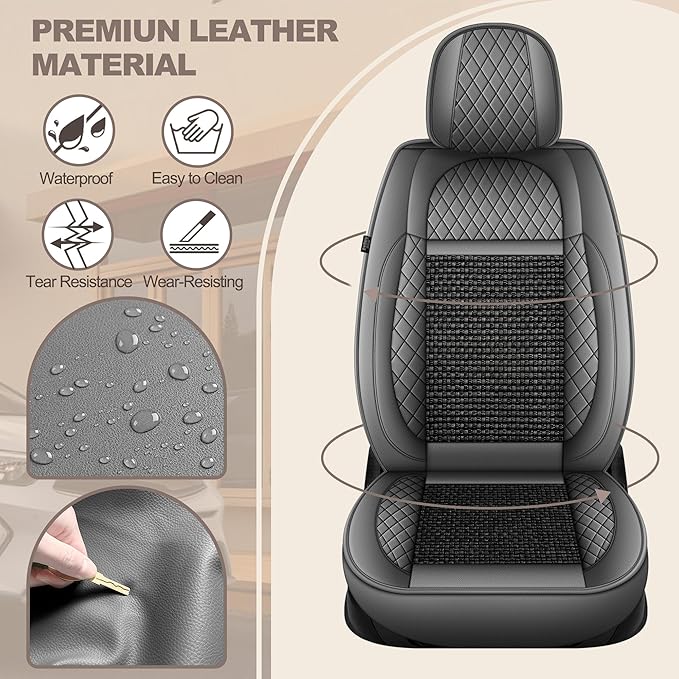 TTX LIGHTING for Toyota RAV4 2013-2026 Car Seat Covers, Breathable Ice Silk & Leather Seat Protector, Cool & Anti-Sweat for Long Driving, Airbag Compatible, 2 Front Seats (Black&Gray)