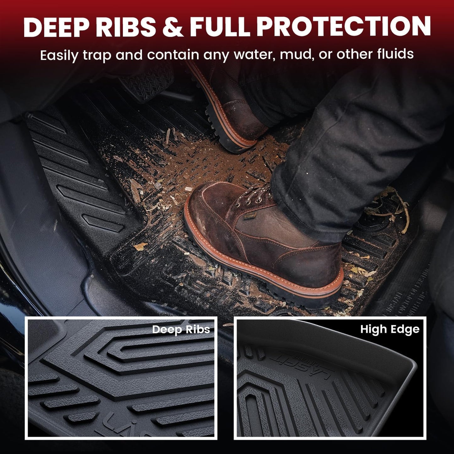 LASFIT Floor Mats & Cargo with Backrest Mat for Ford Expedition Max & Lincoln Navigator L 7 Seats 2025 (Not fit 8 Seats),Costom Fit All Weather Protection TPE Easy Clean Floor Liners,Full Set,Black