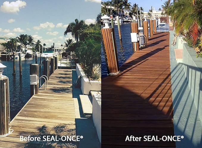 Seal-Once Nano+Poly Penetrating Wood Sealer with Polyurethane - Premium Waterproof Sealant -2 Gallon & Redwood