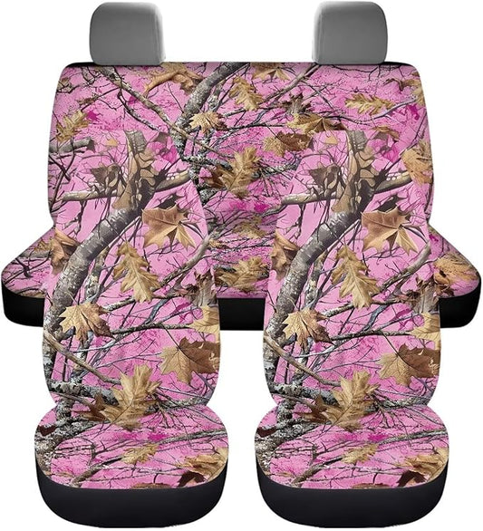 KEIAHUAN Camo Hunting Car Accessories Auto Front and Rear Seat Covers Fit Most Vehicle Truck,SUV, reathable Elastic Front Saddle Blanket Rear Split Bench Protection Cover, Pink