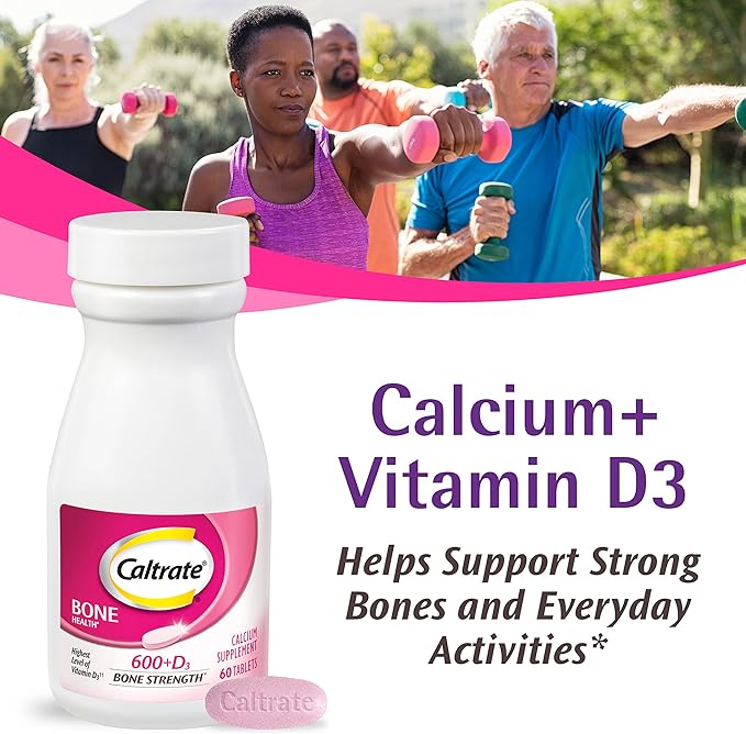 Caltrate 600 Plus D3 Calcium and Vitamin D Supplement Tablets, Bone Health Supplements for Adults - 60 Count