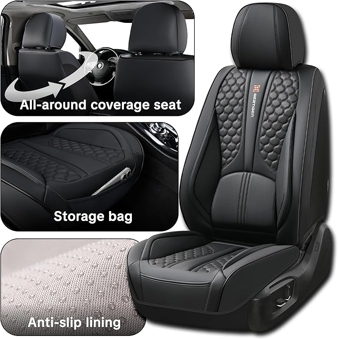 Black Car Seat Covers for Ford Bronco Sport 2021-2025 Car Seat Cover, PU Leather, 5 Piece Full Set, Anti-Slip, Waterproof, Beautify Interior, Beautify The Interior of Old Cars
