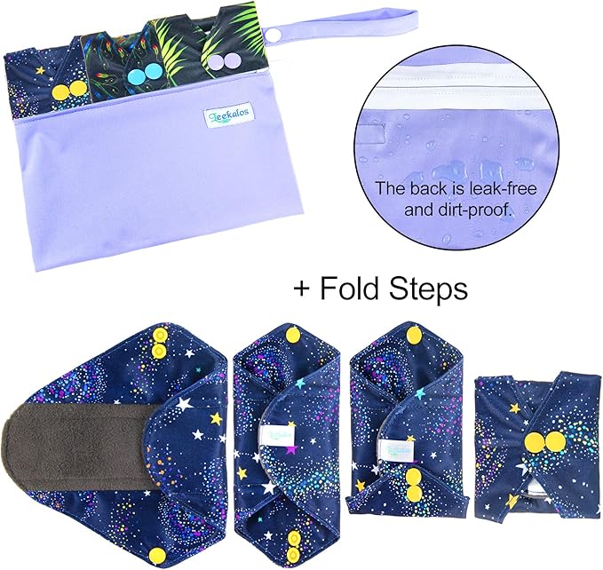 Leekalos Reusable Bamboo Cloth Pads - Light Incontinence Pads - Pack of 6, 1 Mini Wet Bag
