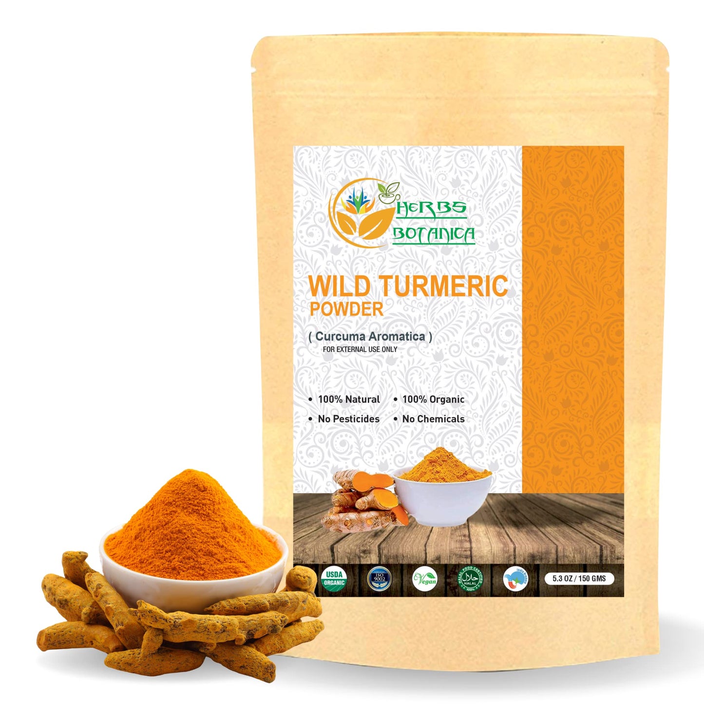 Herbs Botanica Wild Turmeric Powder Exfoliator| Amba Haldi Powder | Kasturi Manjal | Kasturi Turmeric150 Gms / 5.30 Oz