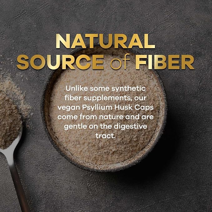 Psyllium Husk Fiber Supplement 1500mg, Natural Daily Soluble & Insoluble Fiber Pills, Psyllium Husk Powder Capsules Supports Digestion Colon Health & Regularity, Plant Based Supplement - 60 Capsules