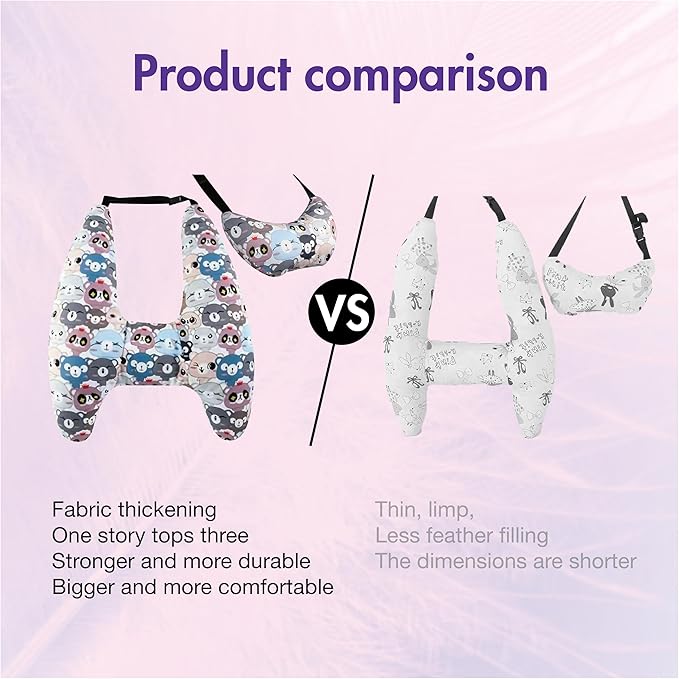 Car Pillow for Kids, Car Neck Head Support Cushion Set,Travel car seat Safety Pillow,h Shape car Sleeping Pillow Kids,Pillow case can be Disassembled and Washed (E)