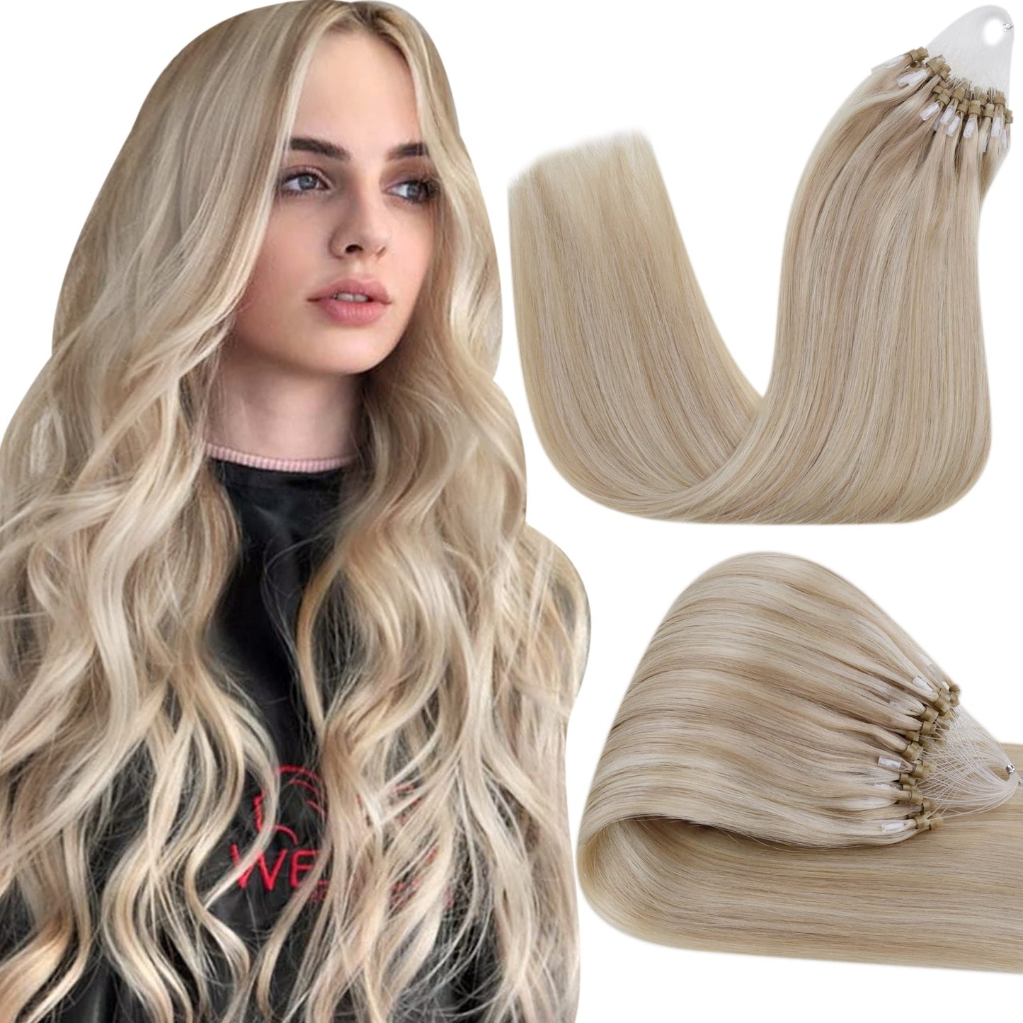 Hetto Micro Bead Hair Extensions Real Human Hair Microlink Extensions Blonde Highlighted Micro Beads Hair Extensions Invisible M