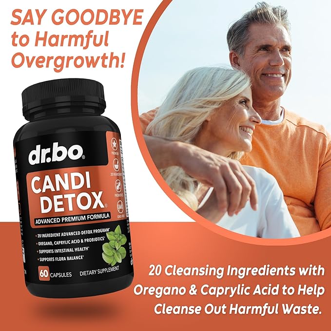 Candida Cleanse Detox for Women & Men - Candi Detox Support Supplement Pills, Anti Overgrowth Gut Balance Probiotic Flora Complex Supplements - Organic Oregano Oil Drops Liquid & Black Walnut Wormwood