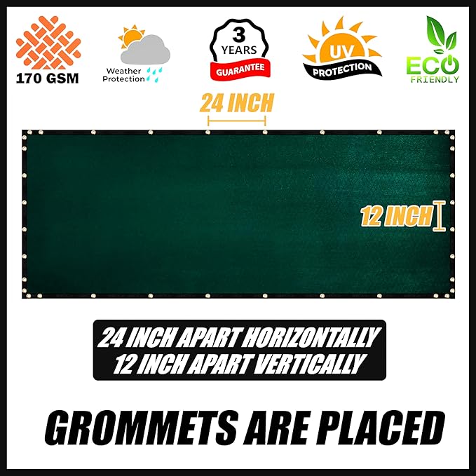Royal Shade Custom Size 6' x 122' Green Fence Privacy Screen Windscreen Cover Netting Mesh Fabric Cloth - Cable Zip Ties Included (We Make Custom Size)