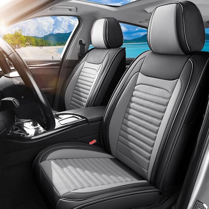 Front Seat Covers Fit for Toyota Avalon 2001-2022, Car Seat Covers Front Seats, Breathable Faux Leather Automotive Seat Covers Front Pair Anti-Slip Seat Cover(Black&Gray, Front)