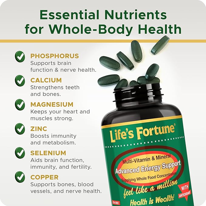 Life's Fortune Multivitamin All Natural Energy Source Supplying Whole Food Concentrates, Antioxidants, Amino Acids, Enzymes, Trace Minerals & More (90 Count (Pack of 1))