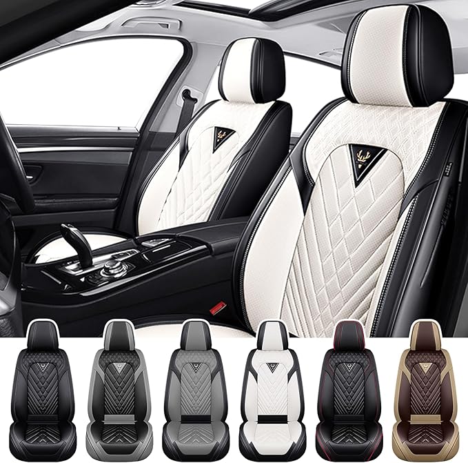Truck Seat Covers for Ford Ranger 2019-2026, Waterproof Premium Leather Full Coverage Car Seat Cover, Muscle Sport Style Auto Interior Seat Cover Sets (Front Set/Black White)