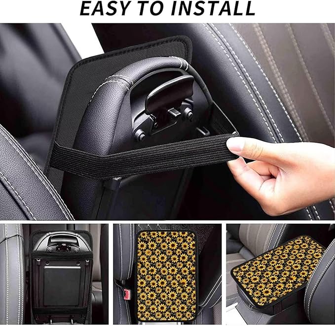 Car Center Console Cover Yellow Sunflower Universal Armrest Seat Box Cover Protector Flower Floral Car Accessories Flower Floral Armrest Seat Box Cover Protector for Truck Van Sedans