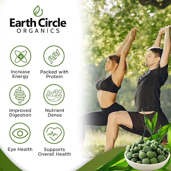 Earth Circle Organics Chlorella 400 Tablets (Pack of 2) and Spirulina Powder 4oz Bundle High Potency Vegan Superfood Supplement Packed with Protein Vitamins & Minerals for Daily Energy and Health
