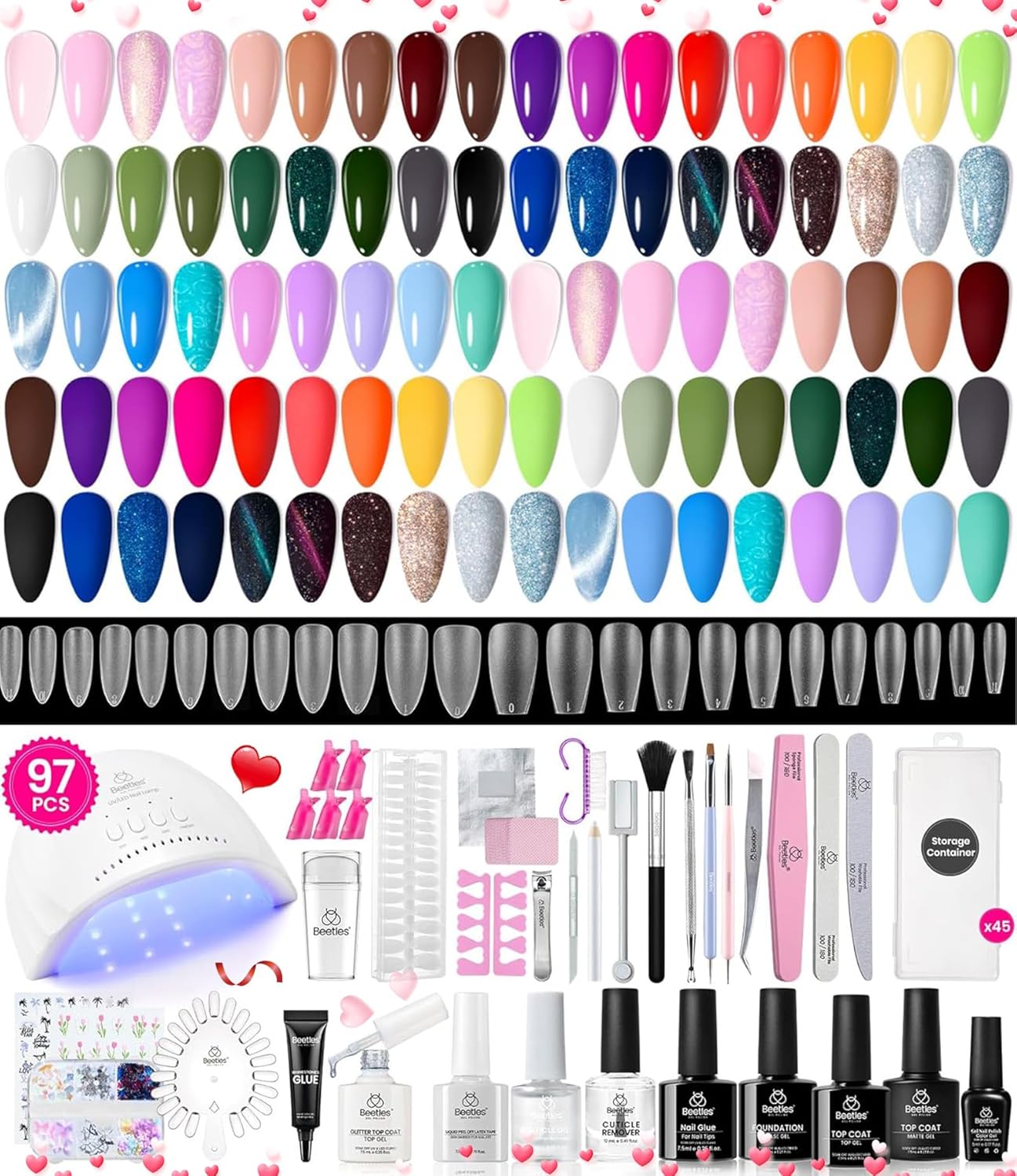 44-Piece Gel Nail Polish Kit | UV Light | 24 Colors | Base & Top Coats | Gifts for Women