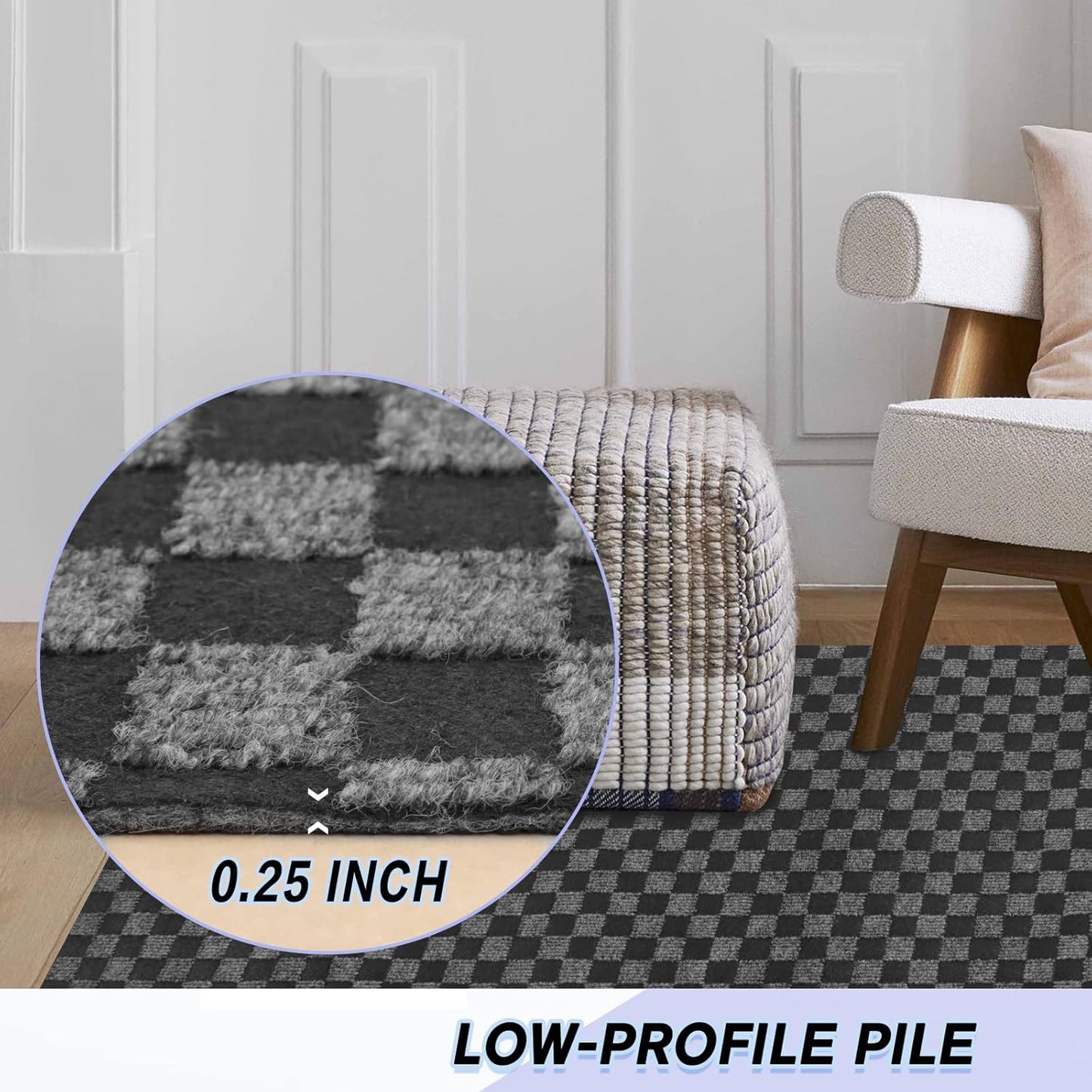 Custom Size Backed Non-Slip Area Rugs Runner, Easy Clean, Waterproof Runner Rugs for Hallway Entryway, Kitchen, Laundry, 3FT x 57FT, Gray Checkered