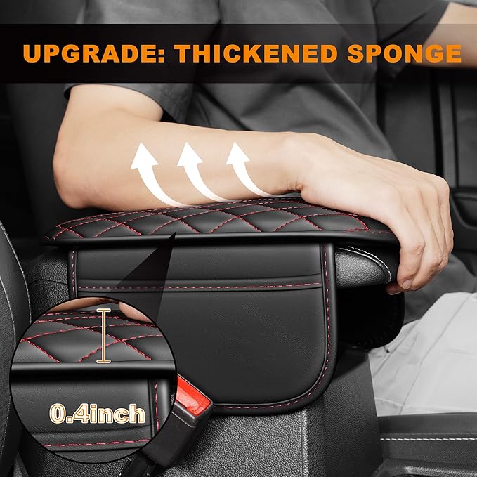 Center Console Cover for Cars Fit for Jeep Gladiator Leather Armrest Covers with 2 Storage Bags(Black&Red)