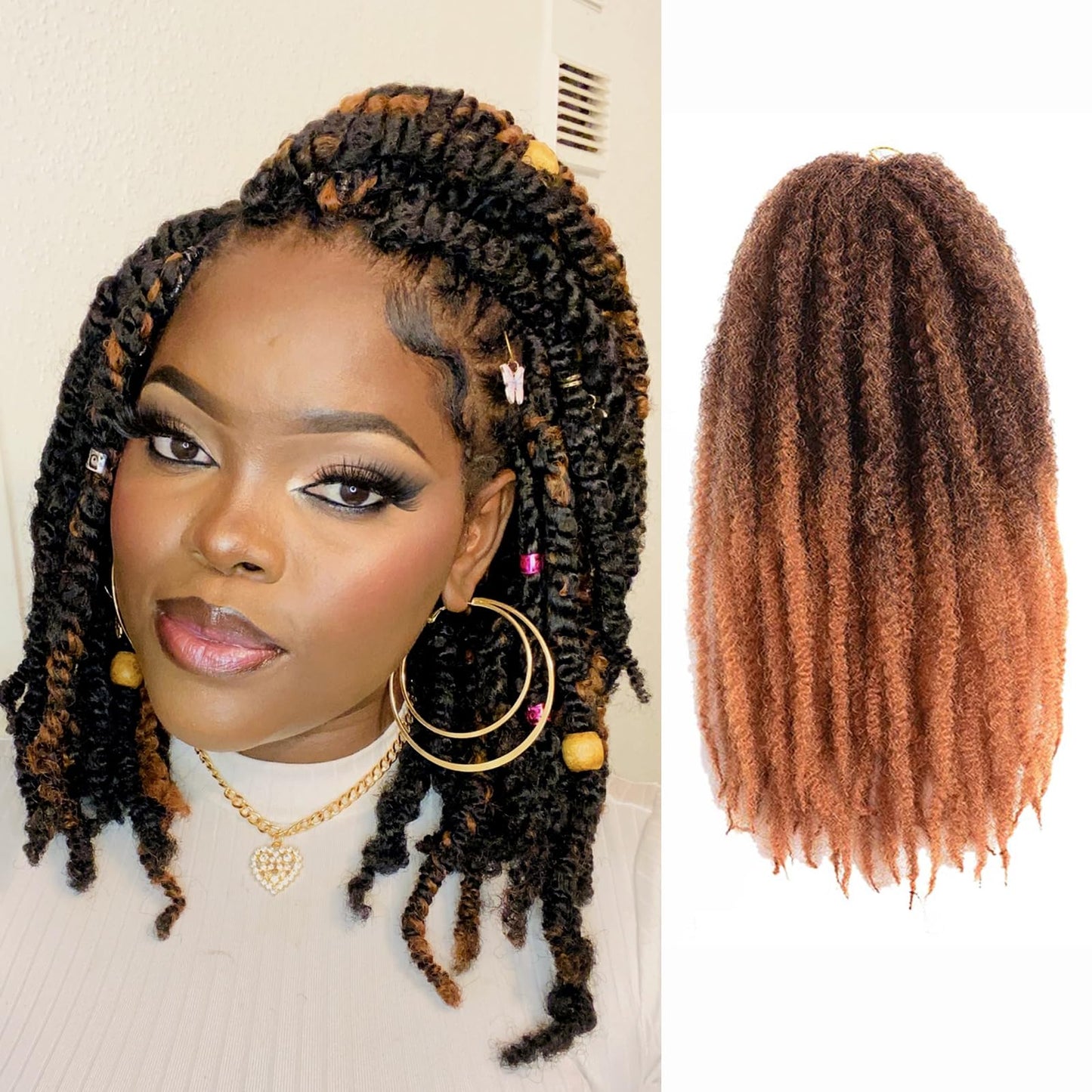 Toyotress Marley Hair Crochet Braids - 12 Inch 6 Packs T30 Ombre Brown, Afro Kinky Curly Marley Twist Braids Synthetic Crochet B