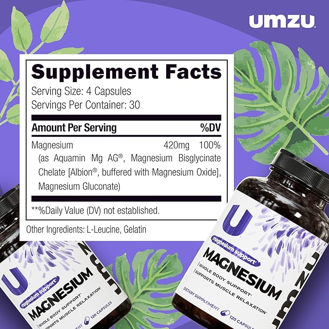 UMZU Daily Magnesium | Potent Bioavailable Magnesium Complex for Healthy Metabolism, Sustained Energy, Exercise Performance & Sleep Support (30 Day Supply | 120 Capsules)