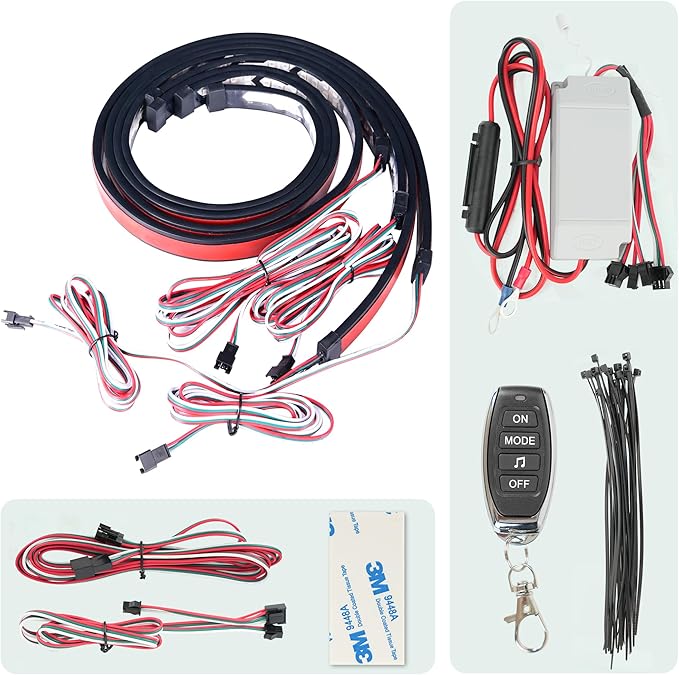 10L0L Golf Cart Underglow LED Light Kit, 4PC Flexible Neon Strip Lights with 14 Modes, Music Sync, Waterproof Remote Control Underbody Glow for EZGO, Club Car, Yamaha