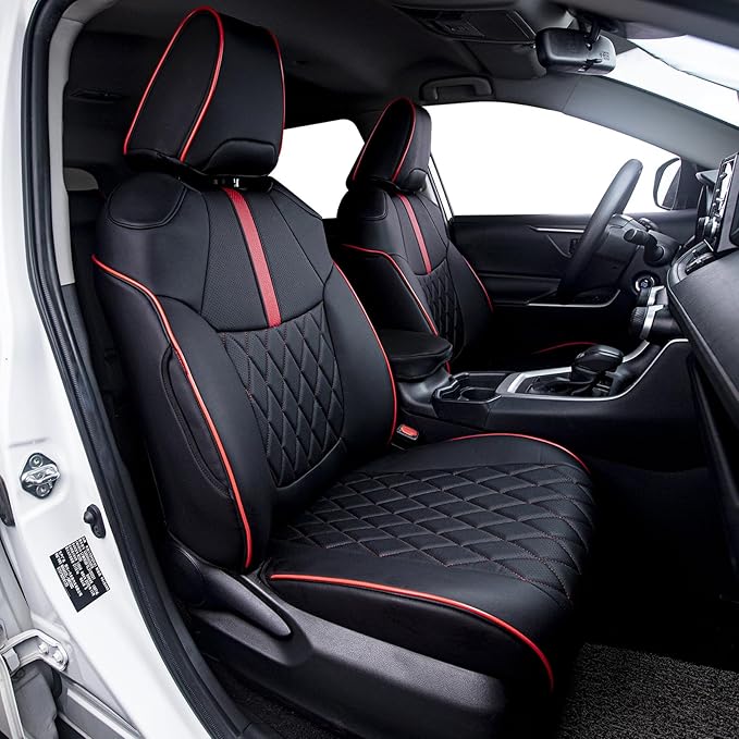 HKZ Fit RAV4 Car Seat Cover Set for 2013 2014 2015 2016 2017 2018 Toyota RAV4 Limited XLE SE Platinum Adventure-Leather(Black+Red)