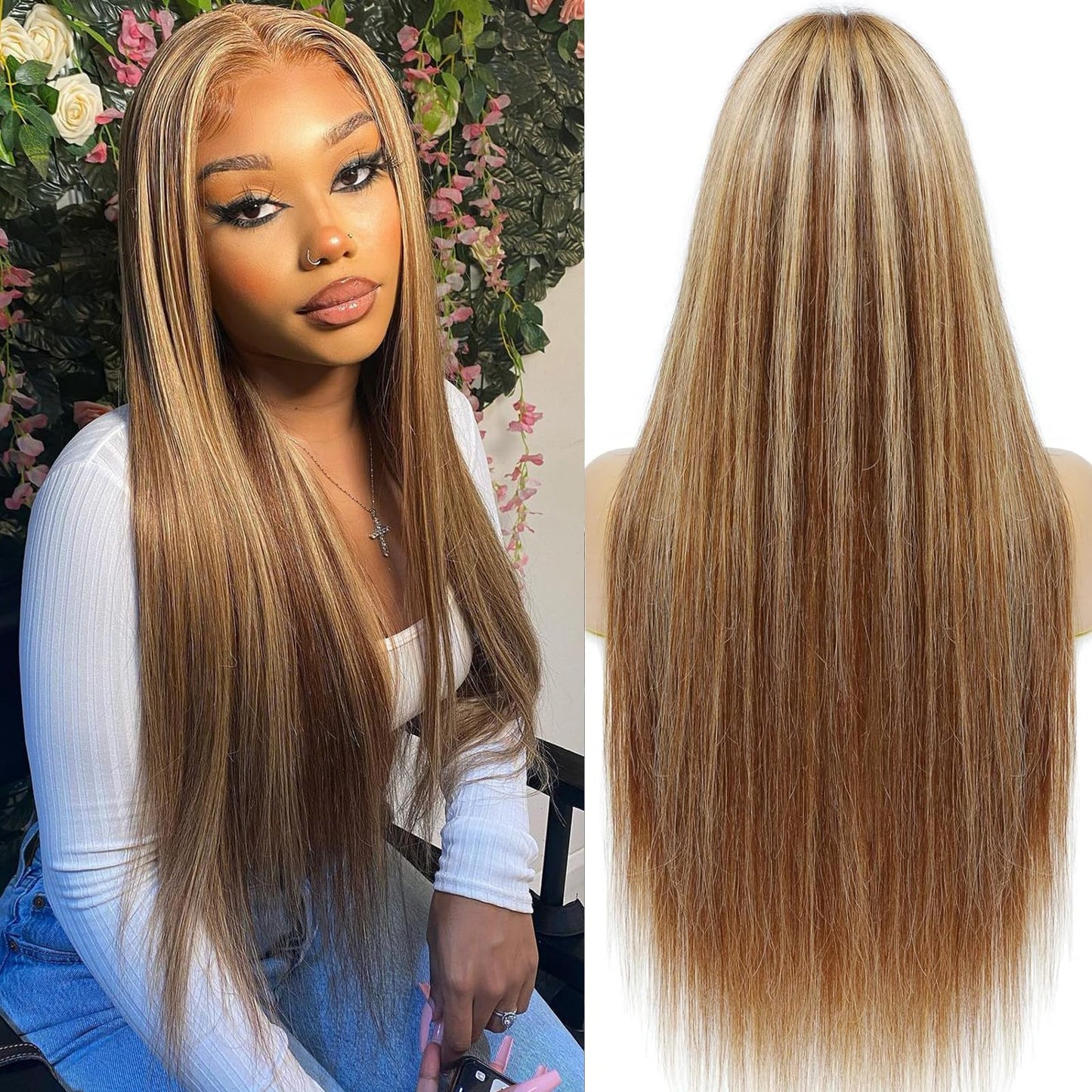 Ulrica Ombre Lace Front Wig Human Hair P4/27 Brown Colored Honey Blonde Wig Human Hair Wigs For Black Women 28 Inch Straight 13X