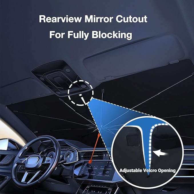 CHILL·TEK Funny Animal Car Windshield Sun Shade Umbrella, Funny Shark Car Sun Shade Umbrella, Block UV Rays Heat Foldable Windshield Umbrella Sun Visor Protector - Keep Vehicle Cool for Cars SUV