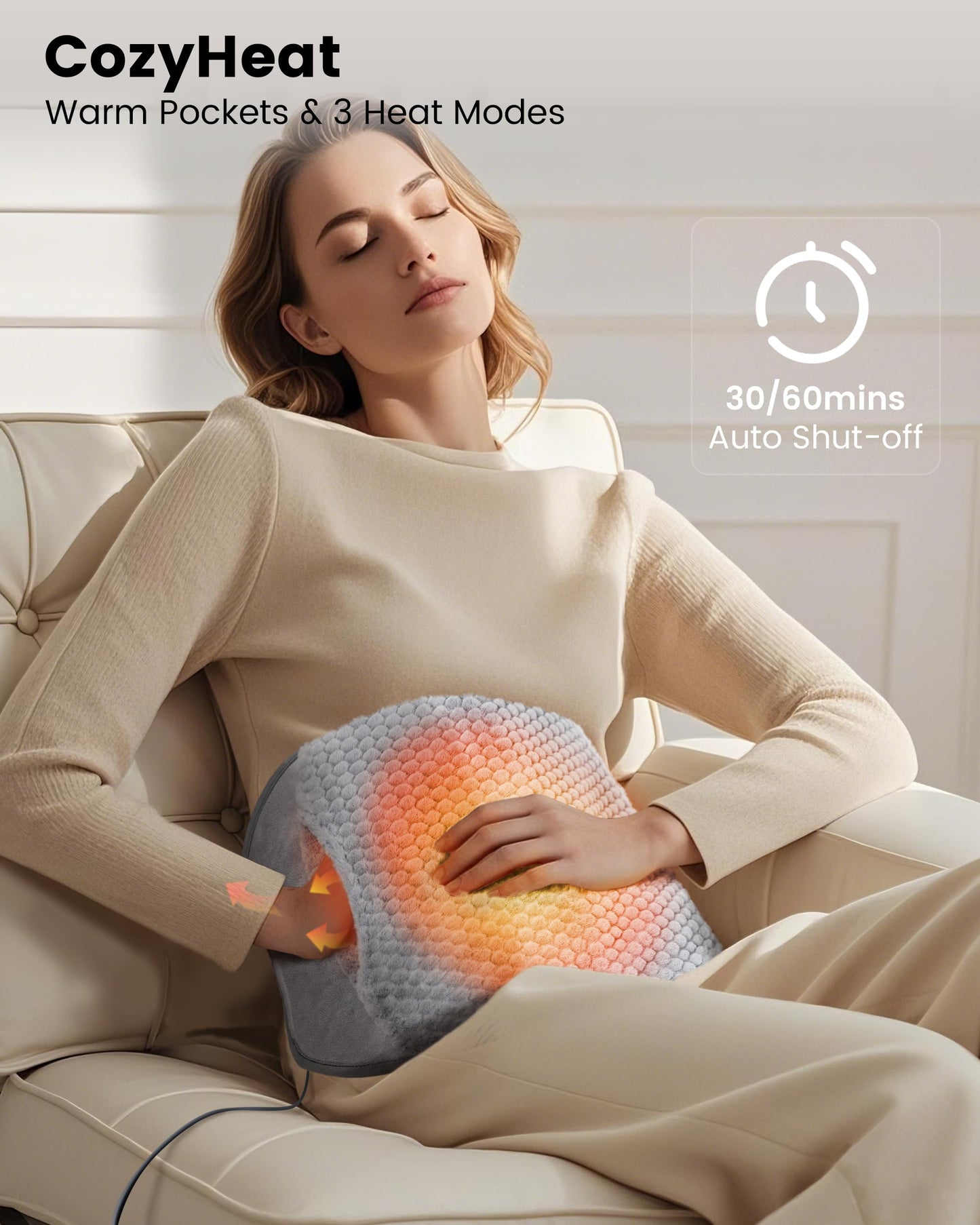 COMFIER Heating Pad for Back Pain Relief,Lower Back Massager with Heat with Hand Warmer Pocket,Extra-Large Size 61",Back Heating Pad for Period Cramps,Fast Heat Pad,Gifts for Women Men Mom Dad
