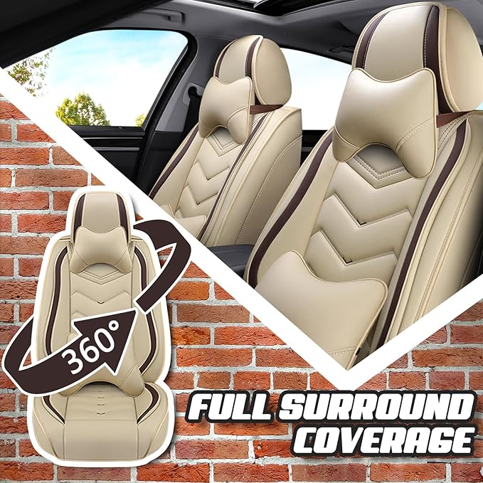 Car Seat Covers for VW Eos 2007-2016, Premium Nappa Leather Car Seat Cover, Stylish Sport Seat Covers， Automobile Seat Cover Sets.(Luxury 5 Seats/Beige)