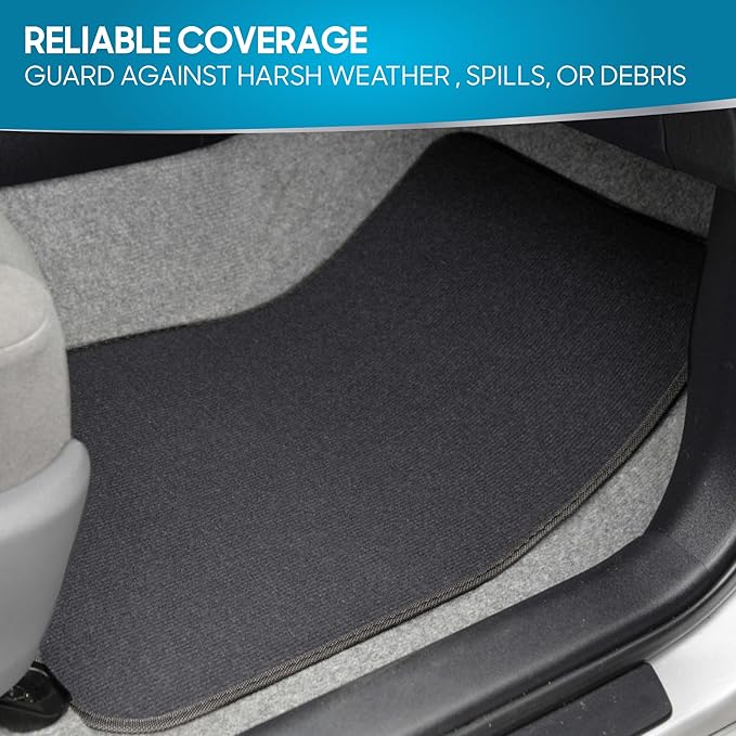 BDK Classic Carpet Floor Mats for Car & Auto - Universal Fit -Front & Rear with Heelpad (Charcoal) - MT100CC