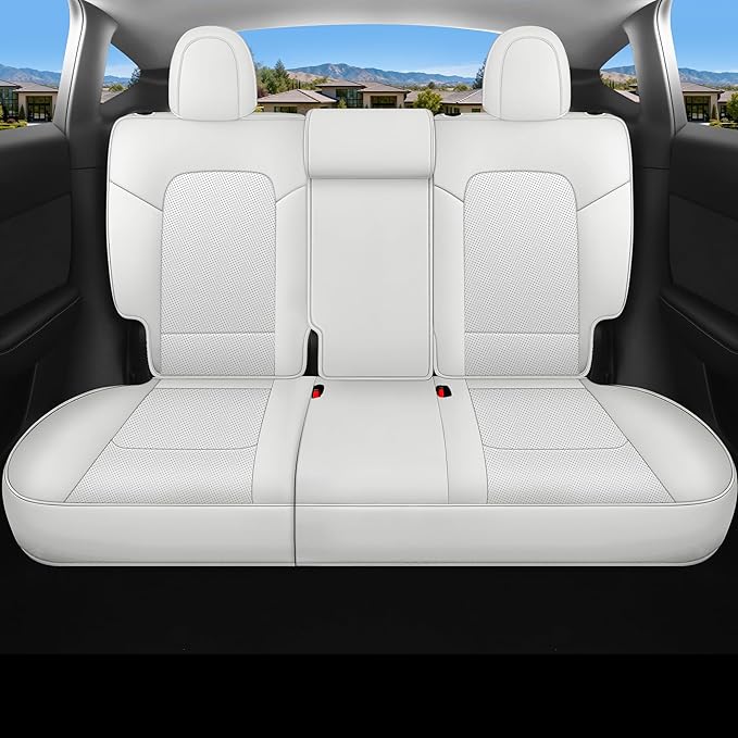 Custom Fit Tesla Model Y Seat Cover 7 Seaters Fully Wrapped Front and Semi-Wrapped Third Row (White-3 Rows)