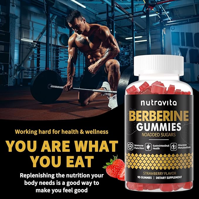 Berberine Gummies with Ceylon Cinnamon 1500mg High Potency Berberine HCL Supplement for Immune and Metabolism Support, Sugar Free Organic Berberine Gummies Strawberry Flavor-2PACK