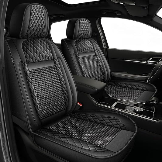 TTX LIGHTING for GMC Terrain 2010-2026 Car Seat Covers, Breathable Ice Silk & Leather Seat Protector, Cool & Anti-Sweat for Long Driving, Airbag Compatible, 5 Seats Full Set (Black)