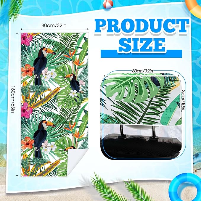 2 Pack Car Seat Towel Covers with Storage Bag 63 x 32 Inch Athletic Running Towel Seat Sweat Washable Non Slip Cover Gift for Car Outdoor Sport Activities (Tropical Toucan)