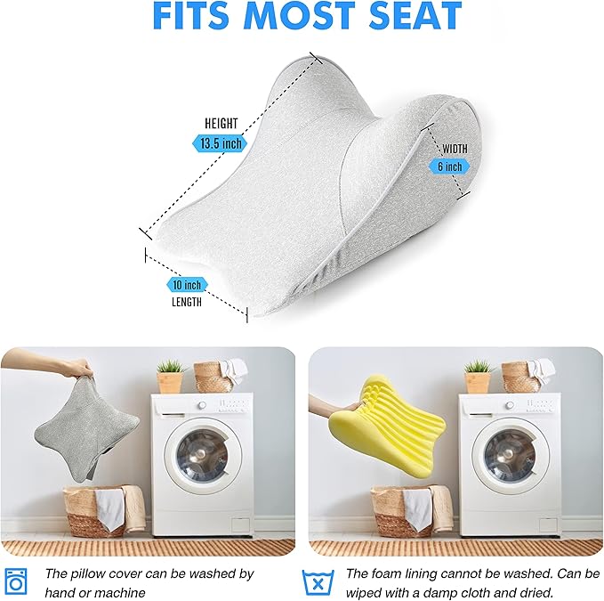 Car Neck Pillow for Driving Seat Car Headrest Pillow with Flexible Strap, 100% Memory Foam Neck Support Pillow for Car, Office Chair Dark Grey Pack of 2