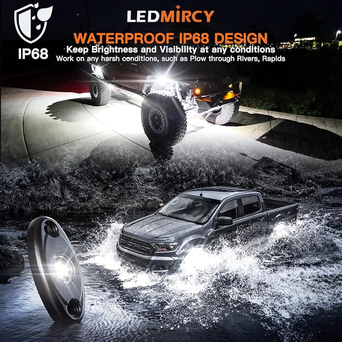 LEDMIRCY Pure White Rock Lights 6PCS R1 Super Bright LED Rock Light White for Off Road Truck Auto Car Boat RZR ATV SUV Waterproof High Power Neon Trail Rig Lights Shockproof(Pack of 6,White)