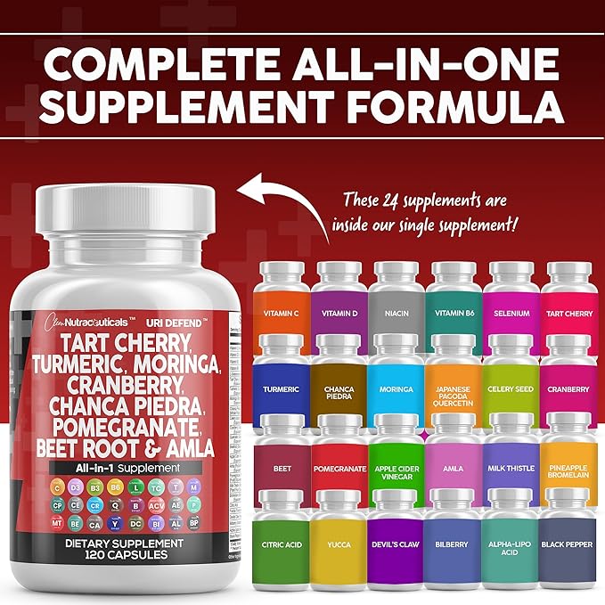 Clean Nutraceuticals Tart Cherry Extract Capsules with Turmeric Moringa Cranberry Chanca Piedra Celery Quercetin ACV Pomegranate L Selenomethionine - 3Pack