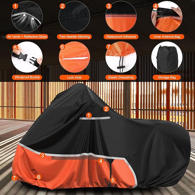 Waterproof Motorcycle Cover Replace for Indian Scout/Scout Bobber/Chief, 420D Oxford Cloth Customized Motorcycle Cover for Snow Rain Dust Protection